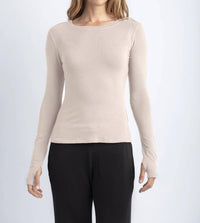 Mila Clothing Long Sleeve Crewneck Top in cream - women's long sleeve top