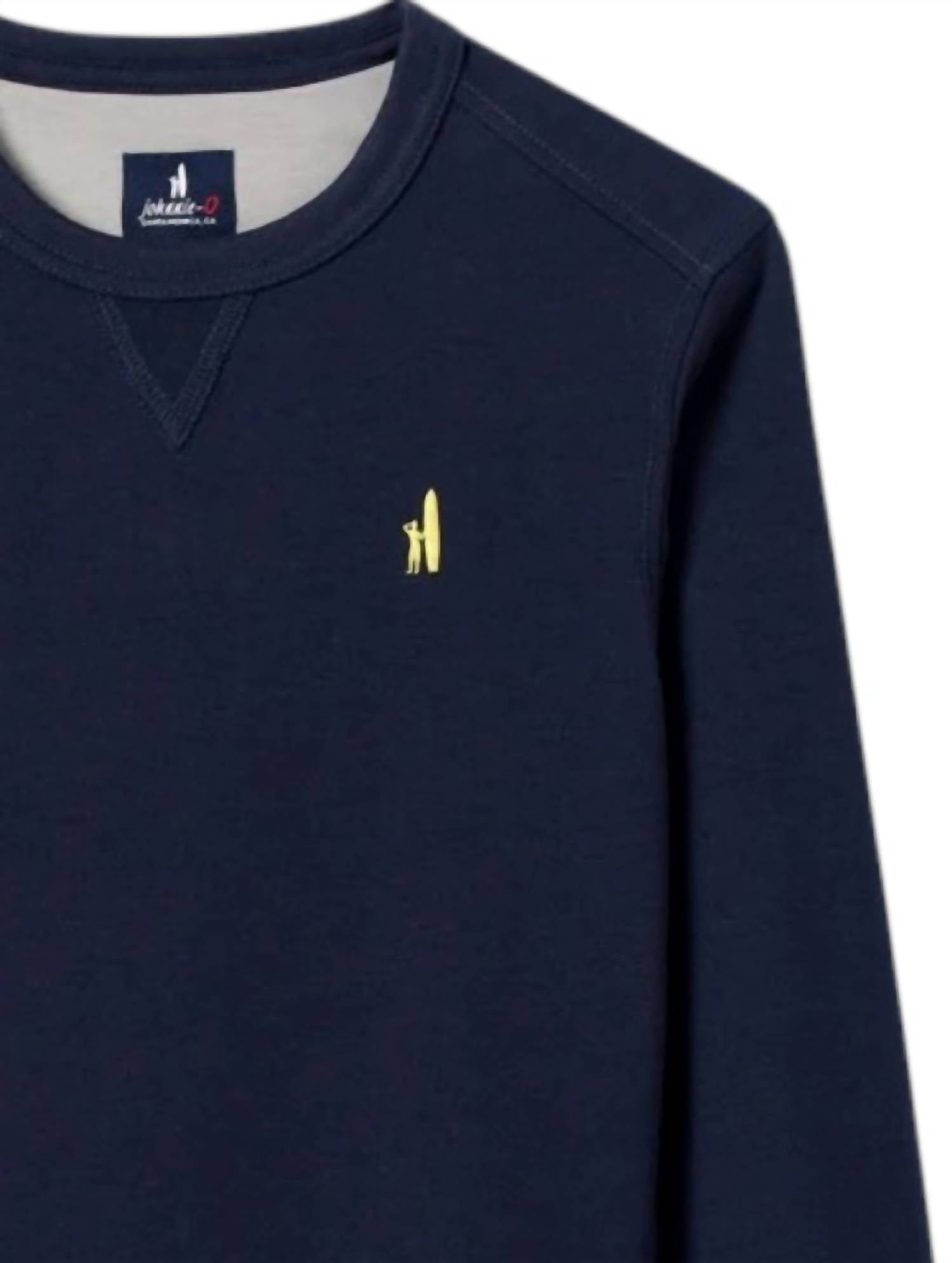 JOHNNIE-O Boy's Reilly Jr. Crewneck Sweatshirt in navy - kids' shirt - detail view