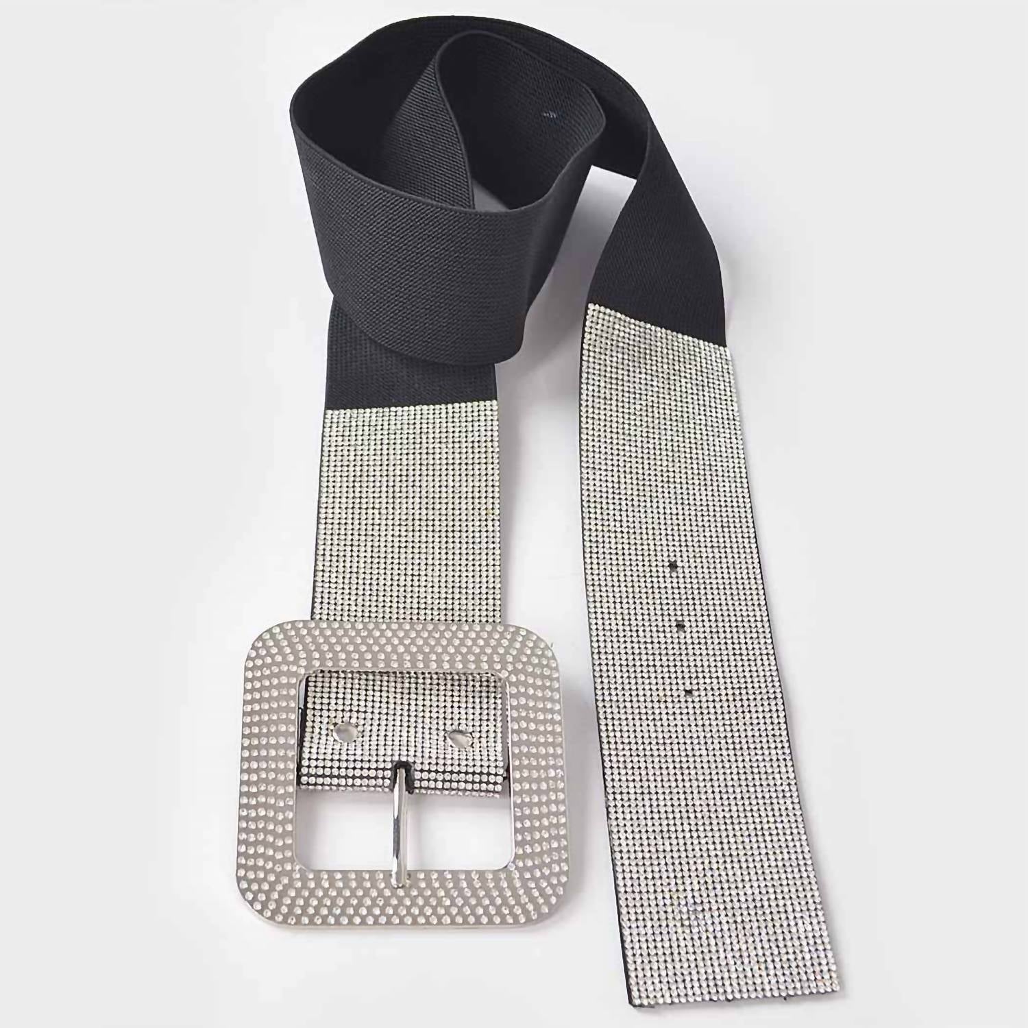 3Am By H&D Accessories - Women's Rhinestone Buckle Elastic Waist Belt