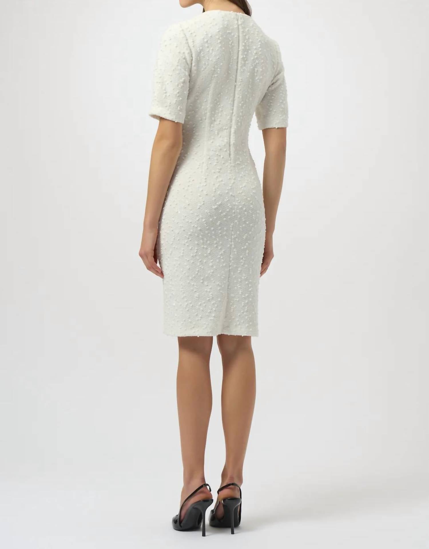 Joseph Ribkoff Bow Accent Short Sleeves Shift Dress in winter white - women's dress - view 7