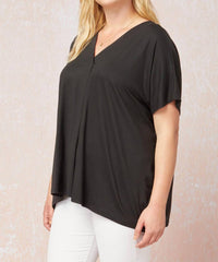 entro Short Sleeve Placket Top in black - women's blouse - alternate view