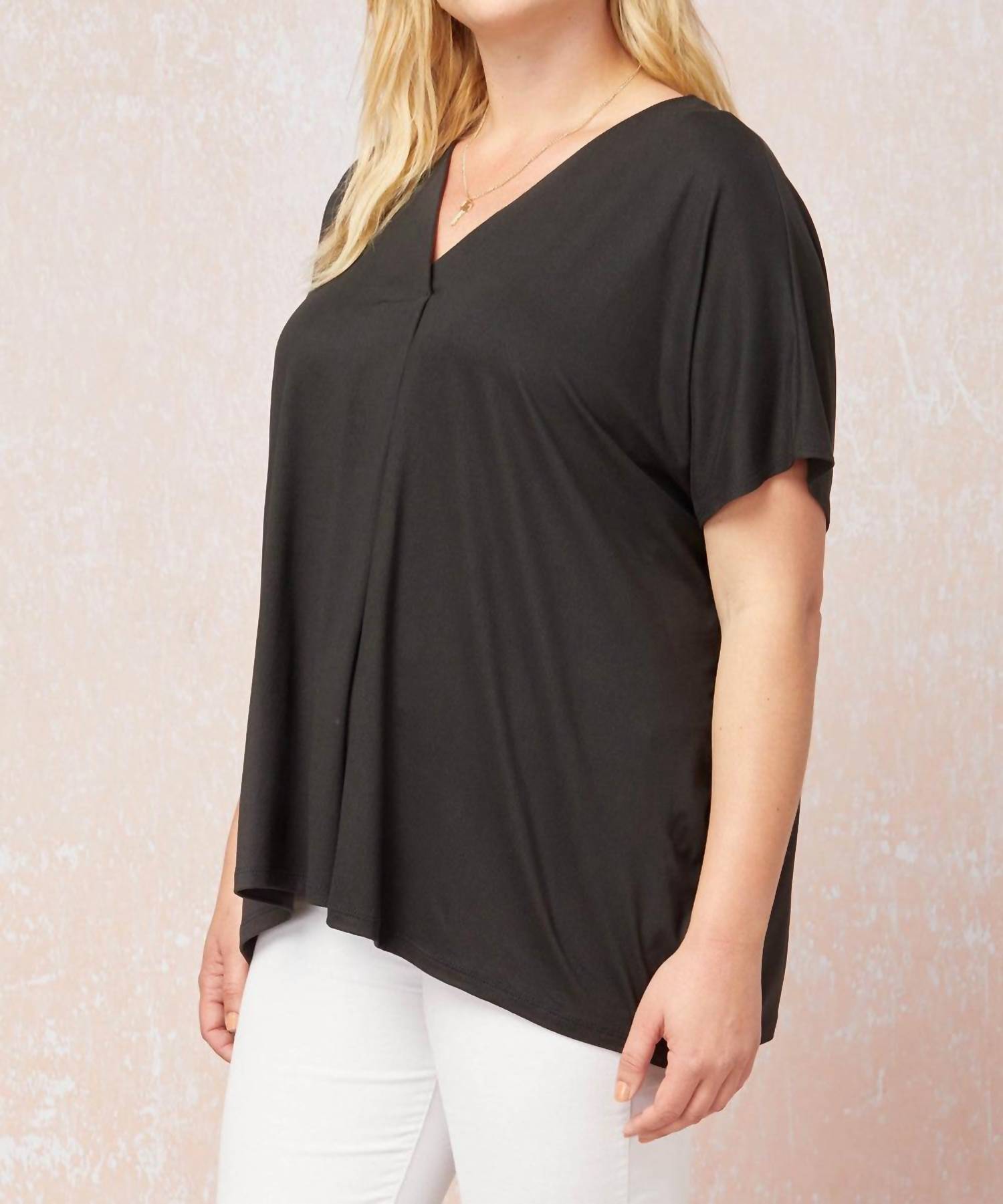 entro Short Sleeve Placket Top in black - women's blouse - alternate view