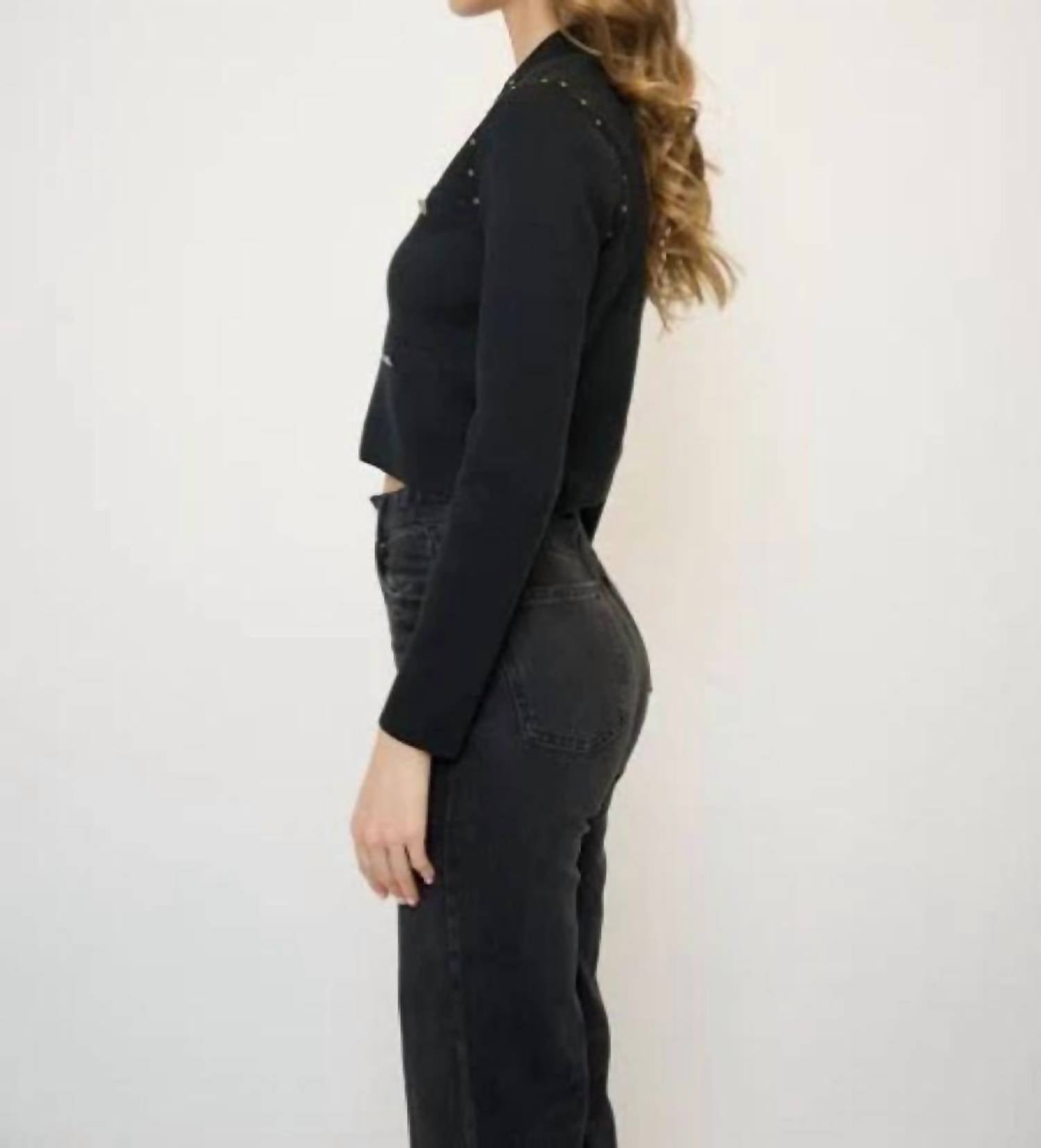 Central Park West Crystal Knit Blazer in black 1 - women's jacket - detail view