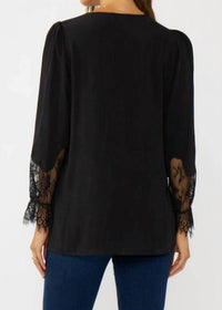 Lovestitch - Lace Cuff V-neck Button Blouse