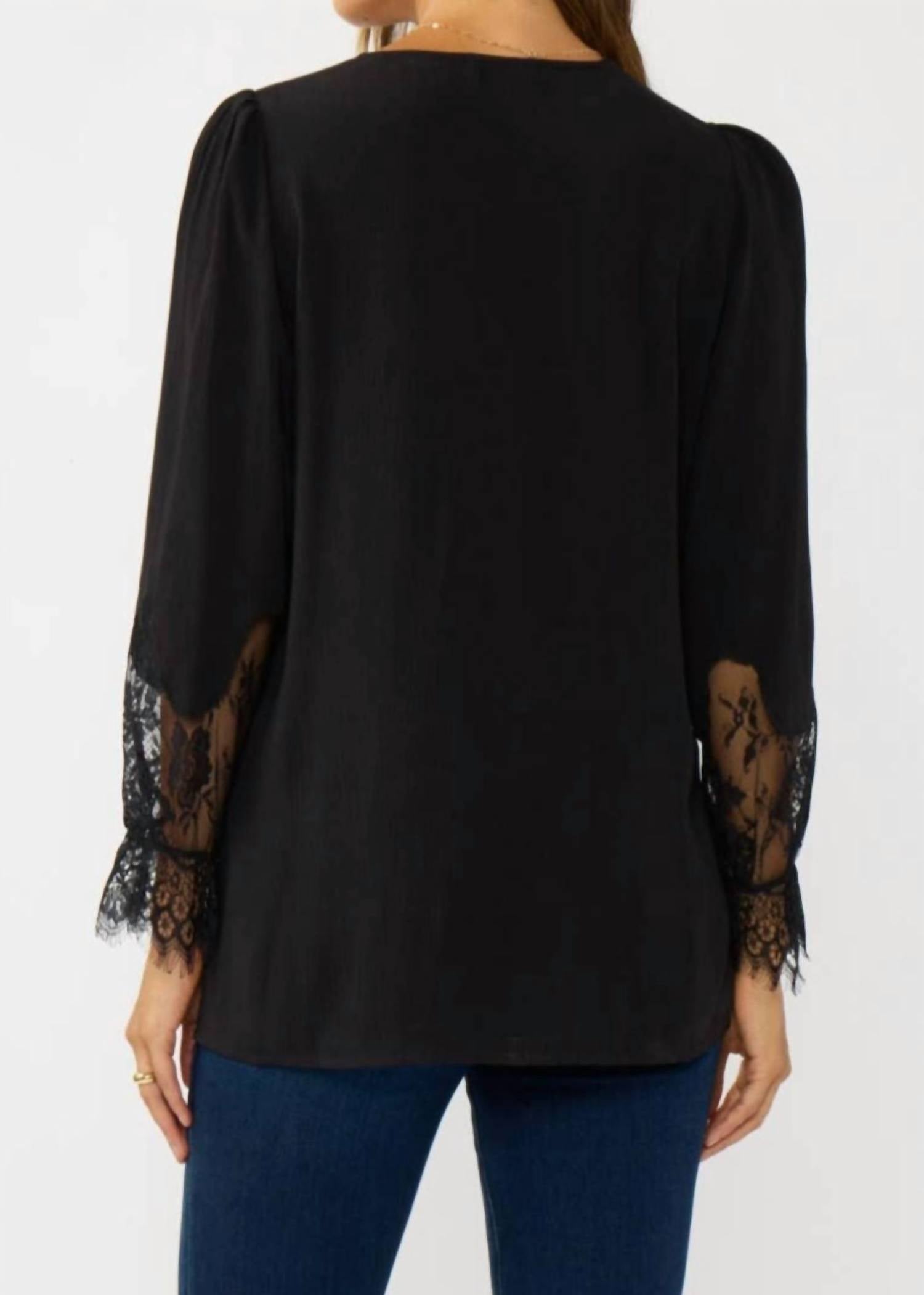 Lovestitch - Lace Cuff V-neck Button Blouse