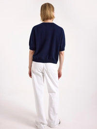 Brodie Cashmere Paige Cashmere Tee in navy - women's sweater - alternate view