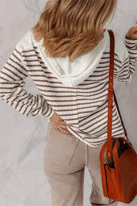 Aiwee Fashion - Textured Stripe V Neck Button Front Knit Top