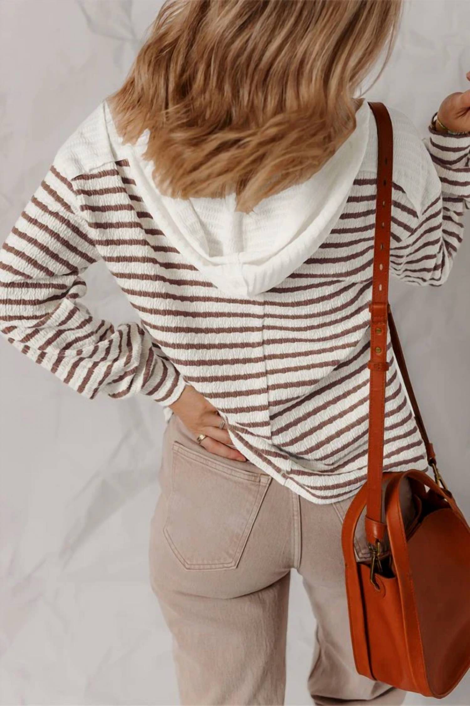 Aiwee Fashion - Textured Stripe V Neck Button Front Knit Top