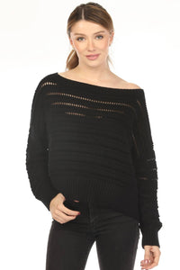 Planet By Lauren G. - Cotton Loomed Boat Neck Sweater Top