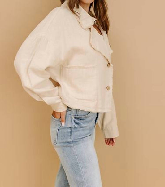 Lalavon - Collar Button Raw Hem Jacket