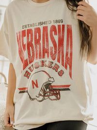 Livylu - Nebraska Huskers Helmet Thrifted Tee