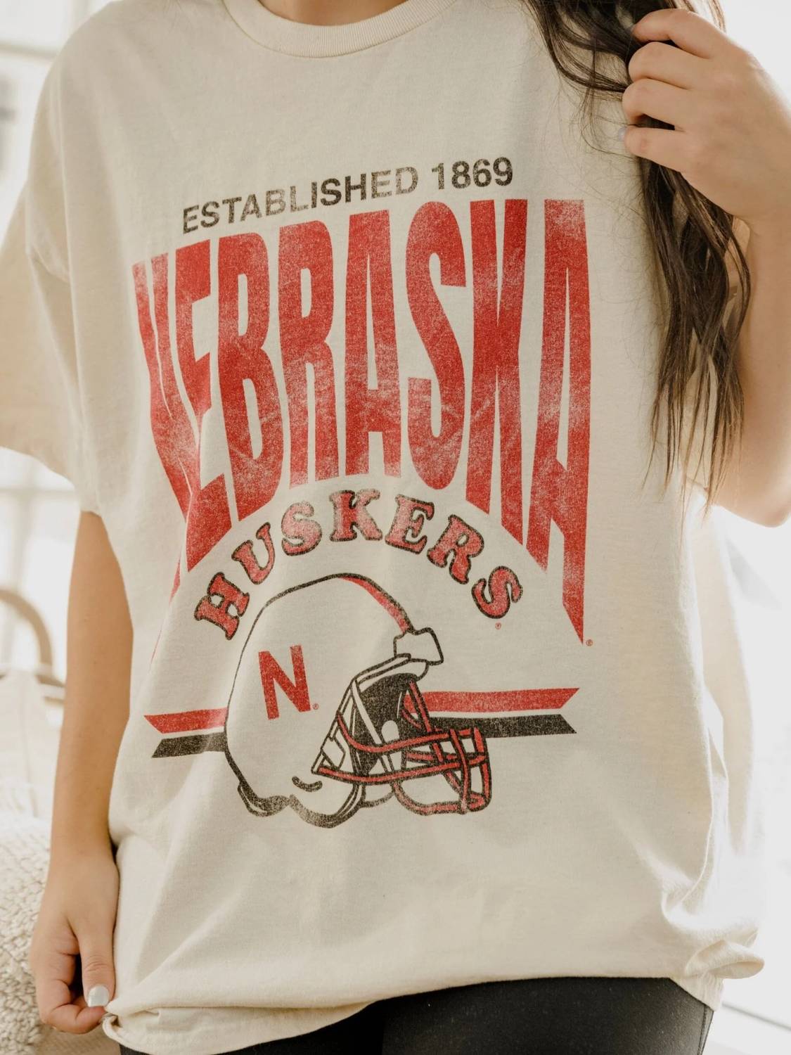 Livylu - Nebraska Huskers Helmet Thrifted Tee