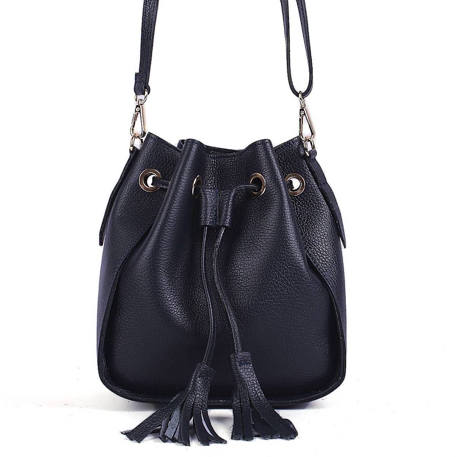 German Fuentes - Women's Leather Bucket Bag With Tassels