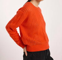 Brodie Cashmere Amara Cable Cashmere Silk Crewneck Jumper in persimmon - women's sweater - alternate view