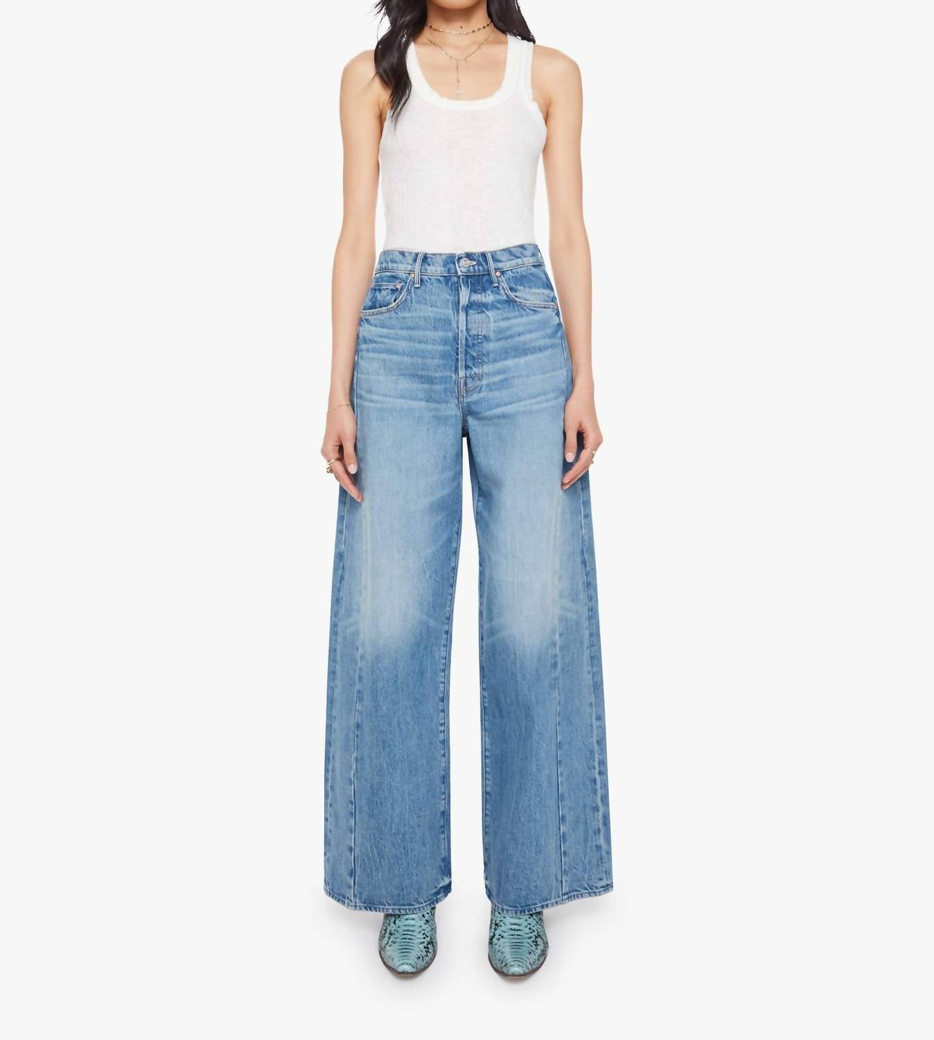 Mother Pipe Dream Button Sneak Barrel Leg Jeans in folk star - women's jeans