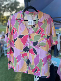 Easel - Floral Linen Top