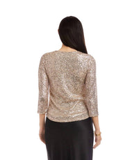 Karen Kane 3/4 Sleeve Drape Front Sequin Top - Plus in champagne - women's blouse - view 4