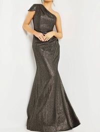 Jovani - Metallic Ruched One Shoulder Dress
