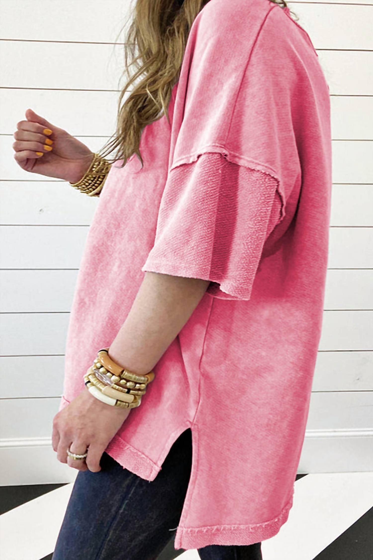 Kentce Fashion - Solid Drop Sleeve Washed Tee