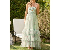 Ina Fashion - Rosette Detail Cut Out Tiered Maxi Dress