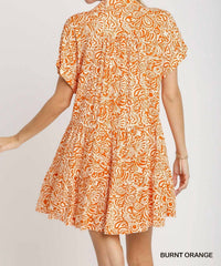 umgee Floral Paisley Mixed Print Tiered Dress in orange - women's dress - detail view