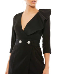 Mac Duggal - Ruffled Faux Tuxedo Blazer Style Mini Dress