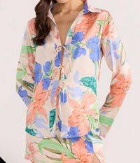 MINKPINK Ravina Tie Shirt in vivid floral print - women's long sleeve top - alternate view