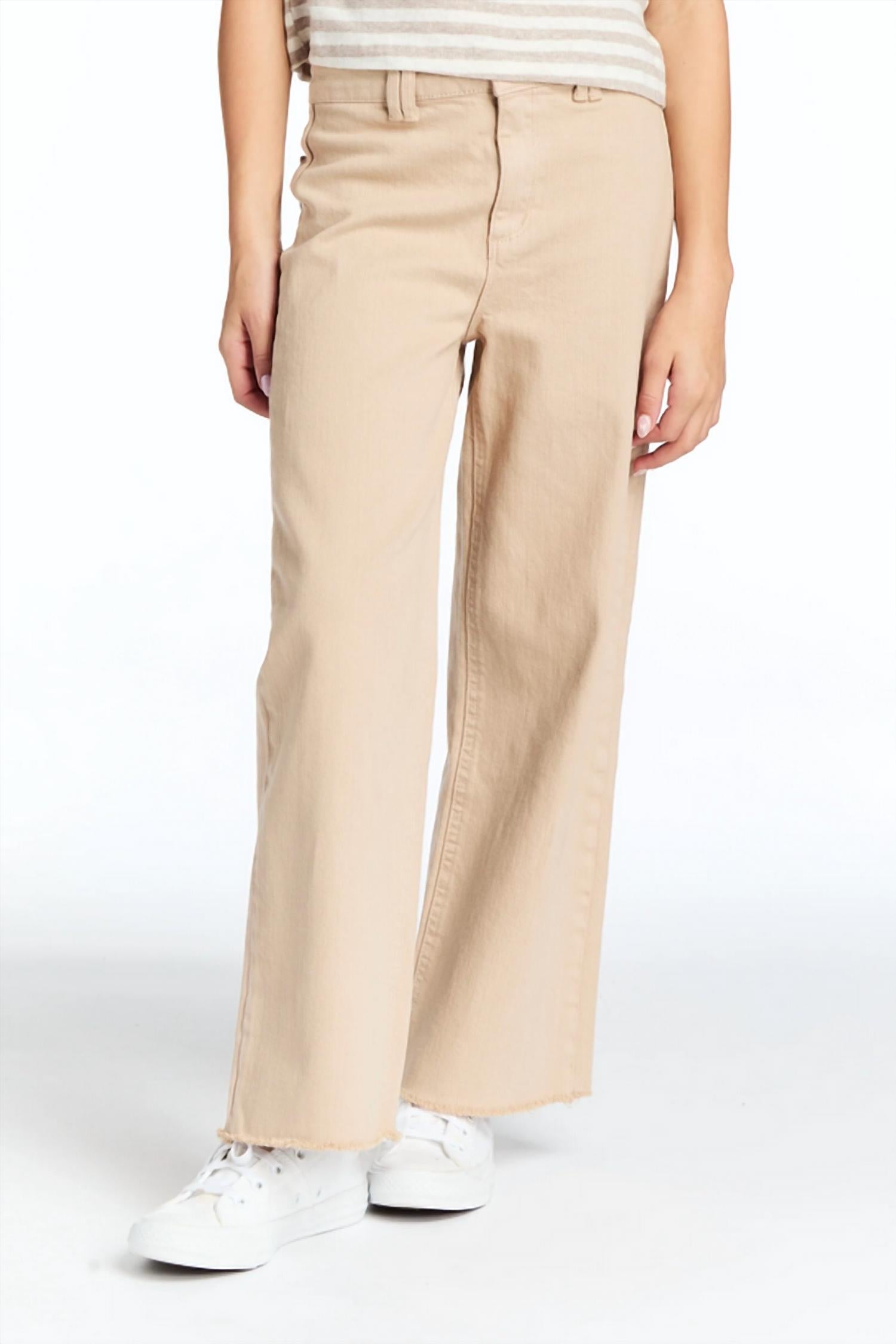 tractr Wide Leg Ankle Cropped Jeans in khaki - kids' jeans