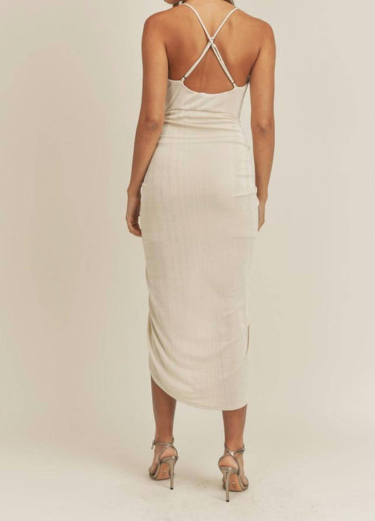 Mable - Cream Deep-V Draped Midi Dress