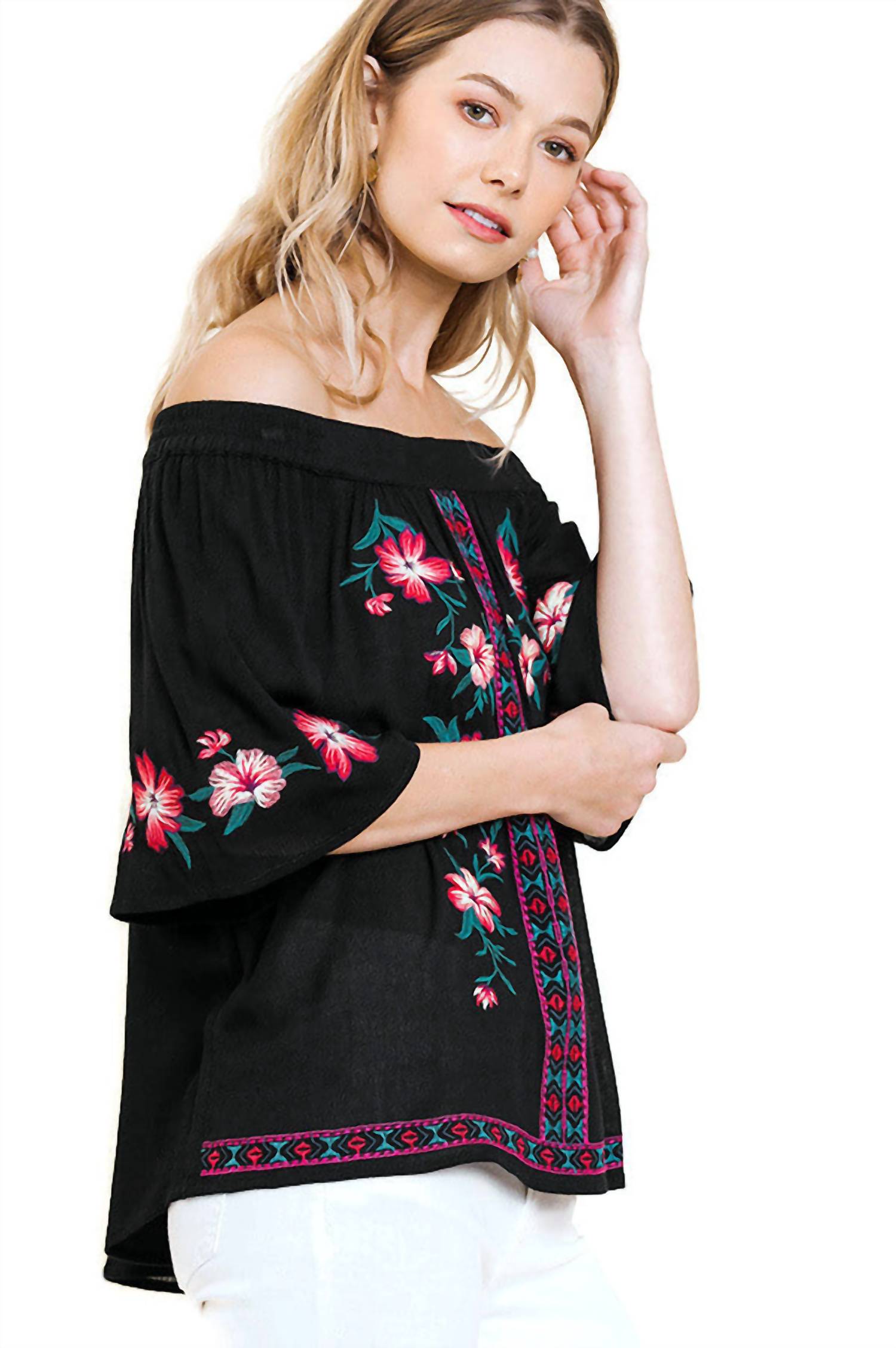 Umgee - Floral Embroidered Off The Shoulder Top