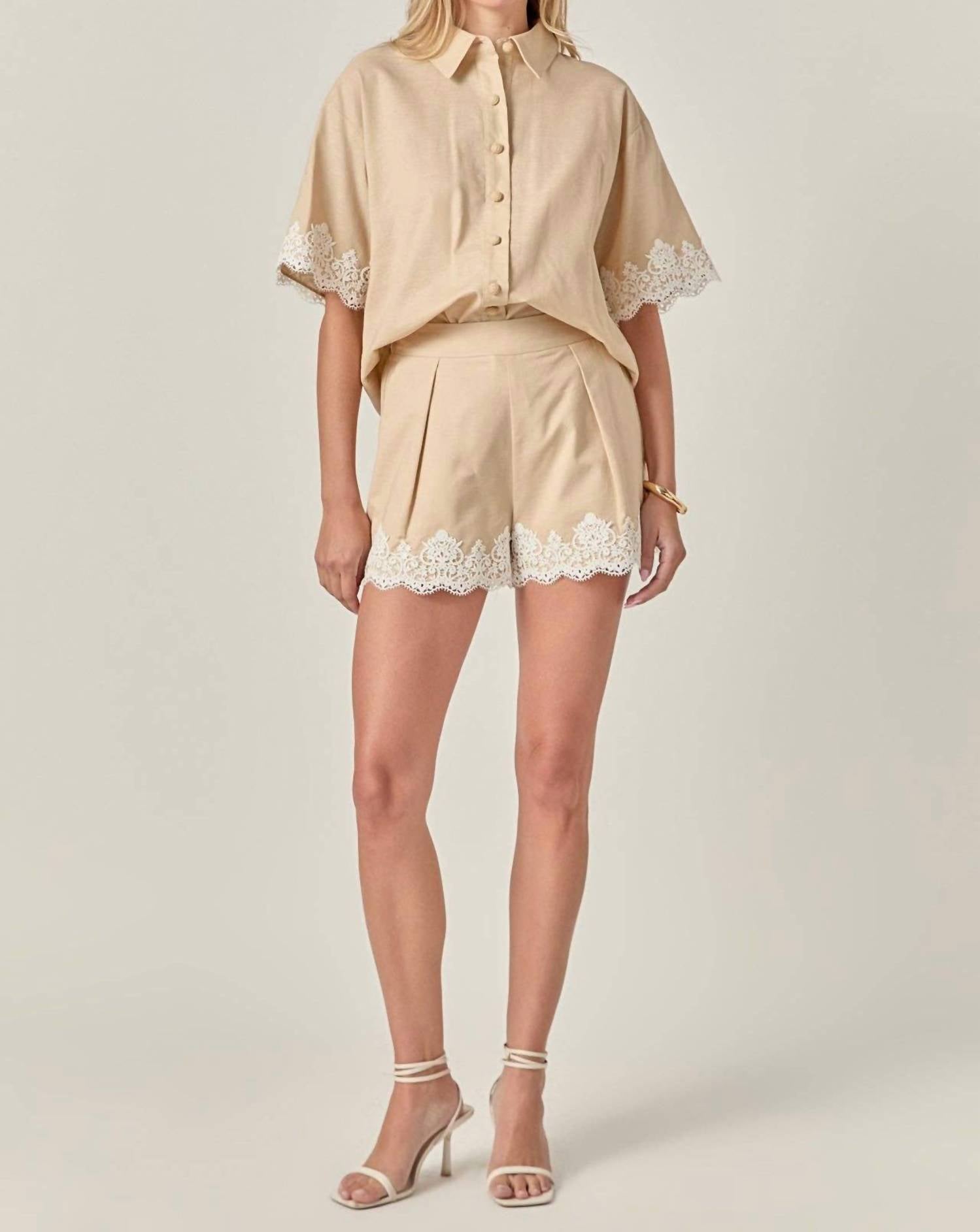 English Factory - Women's Midnight Lace Linen Shirt