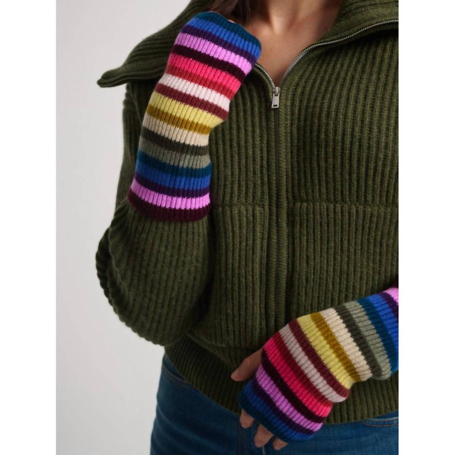 White + Warren Cashmere Striped Hand Warmers in multi - women's accessory