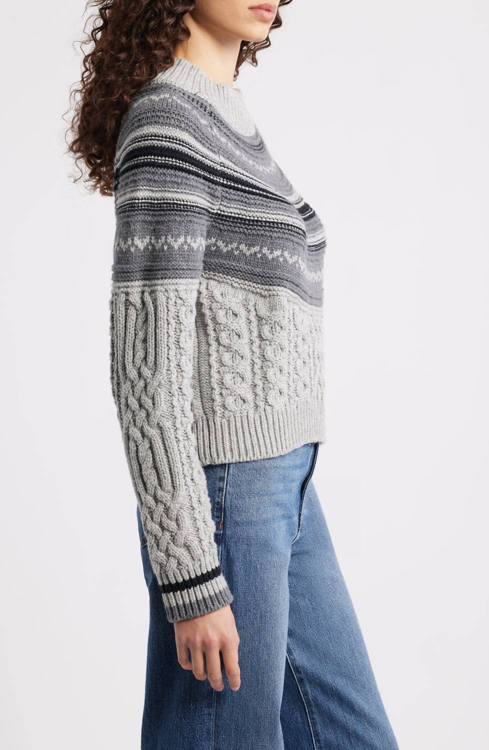 525 America Ayana Cable Pullover With Pattern Yoke Sweater in grey mist combo - women's sweater - alternate view