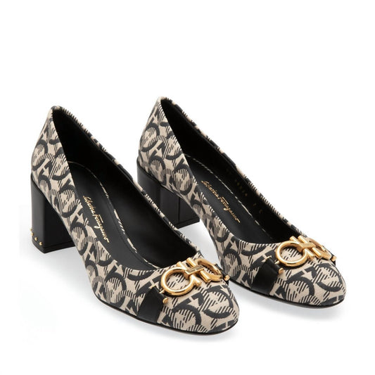 Salvatore Ferragamo - Women's Monochrome Canvas Garda Gancini Pumps