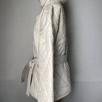 Lilla P Women’s Quilted Hooded Belted Puffer Coat in opal beige - women's jacket - alternate view