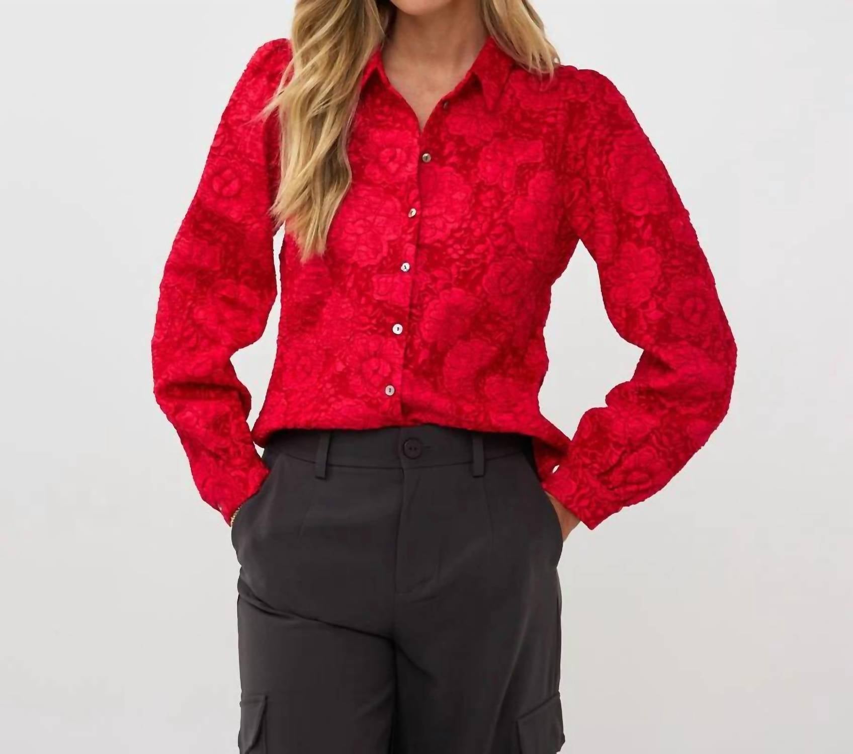 Esqualo - Brandee Two-tone Flower Jacquard Blouse