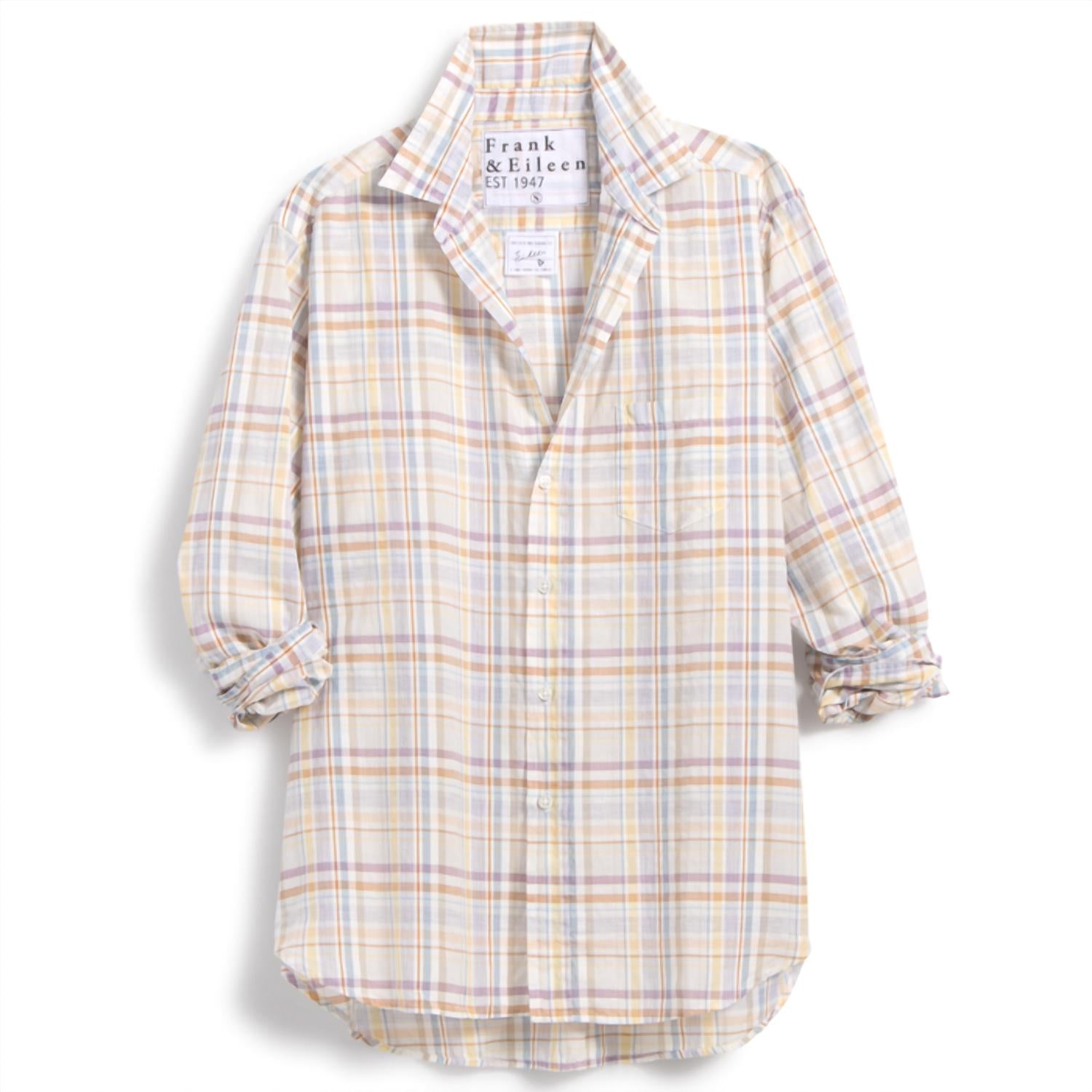 Frank & Eileen Women's Eileen Button Down Shirt in italian cotton sand grey purple plaid - women's shirt - detail view