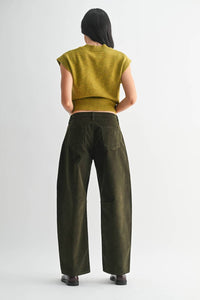 JUST BLACK DENIM Corduroy Barrel Jeans in olive - women's jeans - detail view