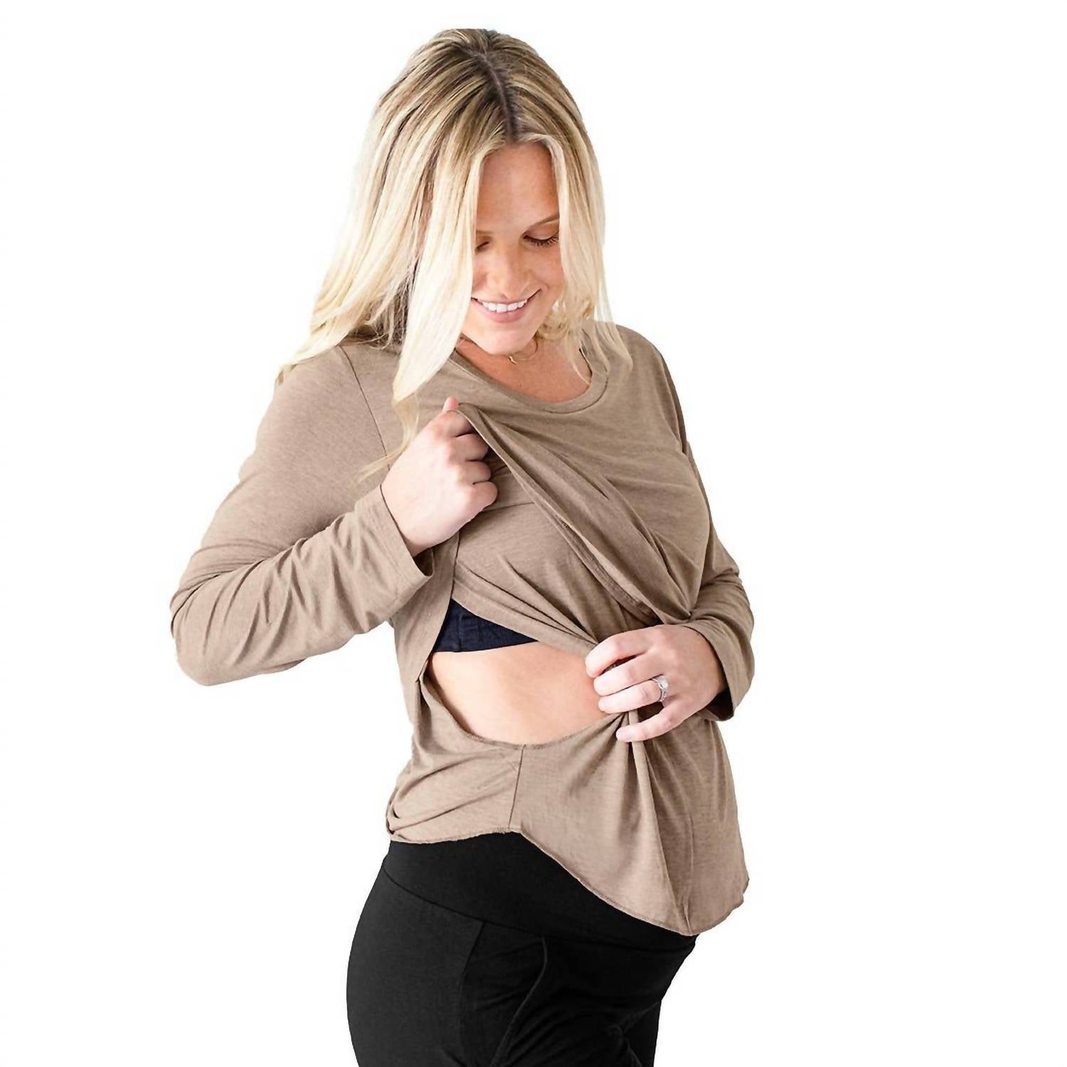 Kindred Bravely Bamboo Nursing And Maternity Long Sleeve T-shirt in wheat - women's long sleeve top - view 4