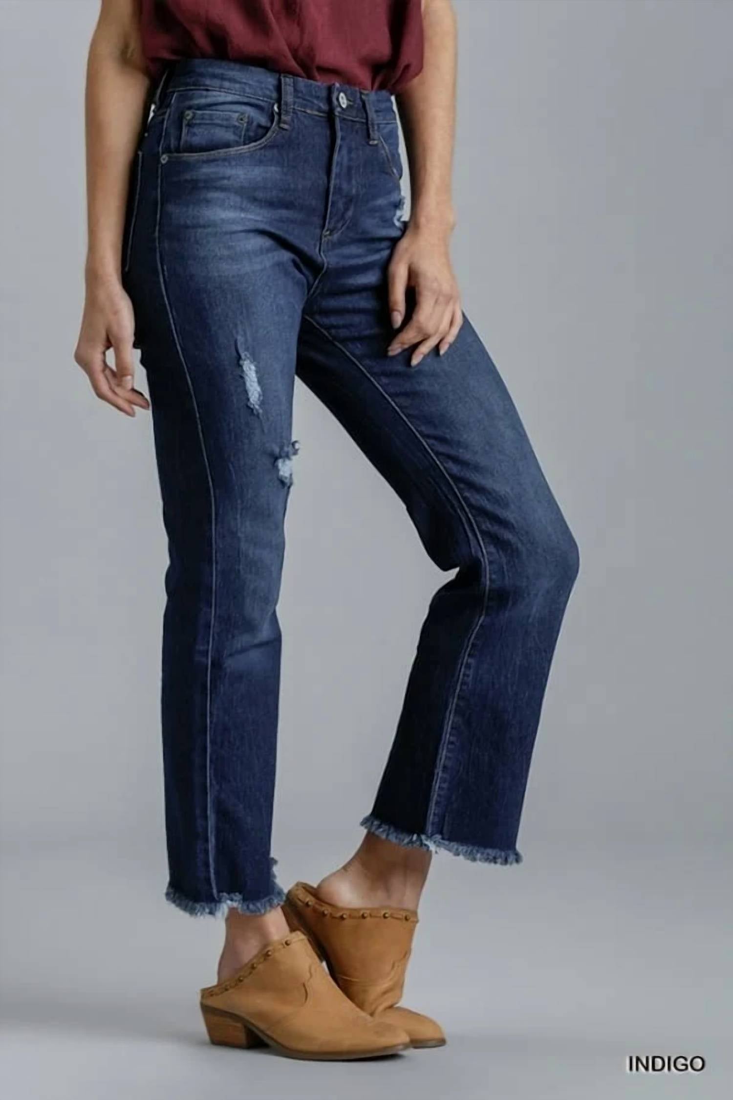 Umgee - High Rise 5 Pocket Distressed Flare Jean