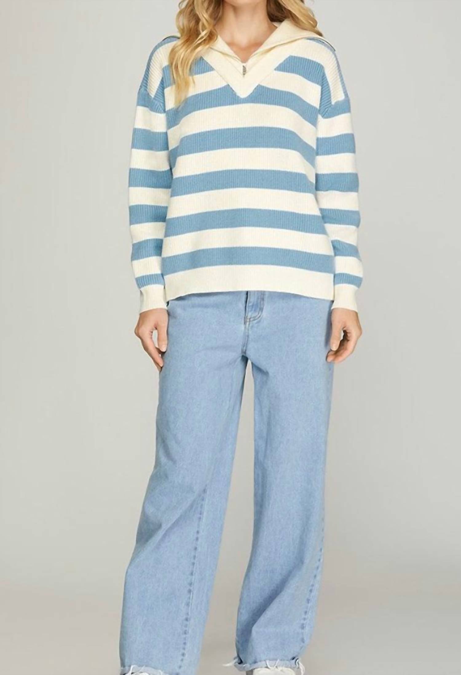 She + Sky - Stripe Collared Sweater