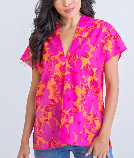 Floral Tropical V-Neck Top