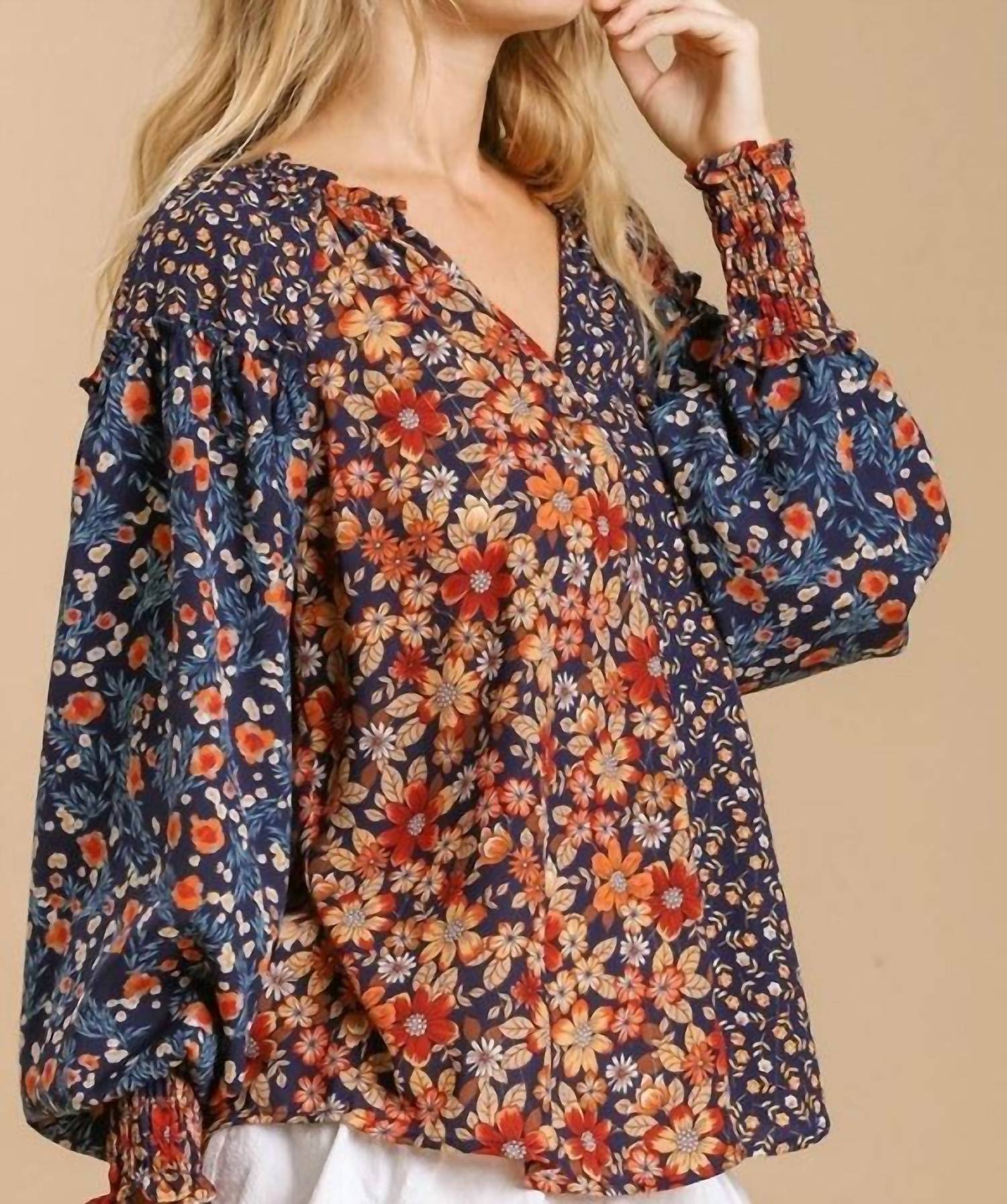 Umgee - Mixed Floral Print Blouse