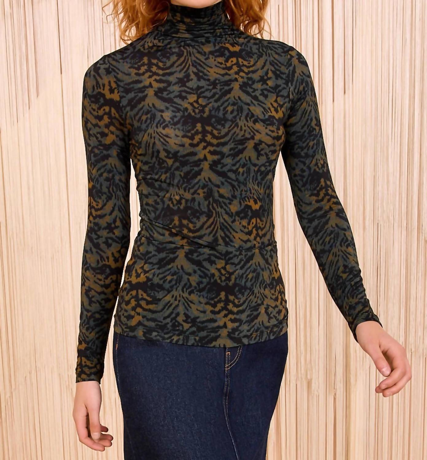 Ulla Johnson Aurelia Jersey Long Sleeve Turtleneck Top in desert jasper 1 - women's sweater