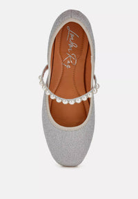 Rag Company - Women's Corphee Pearl Strapped Glitter Ballerina Shoes