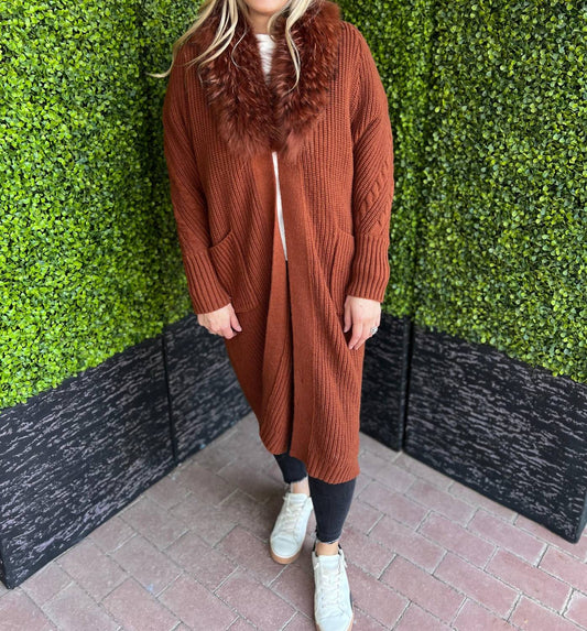 Morris Kaye - Knit Duster With Detachable Raccoon Collar