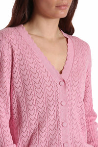 Minnie Rose - Heart Pointelle Scalloped Cardigan