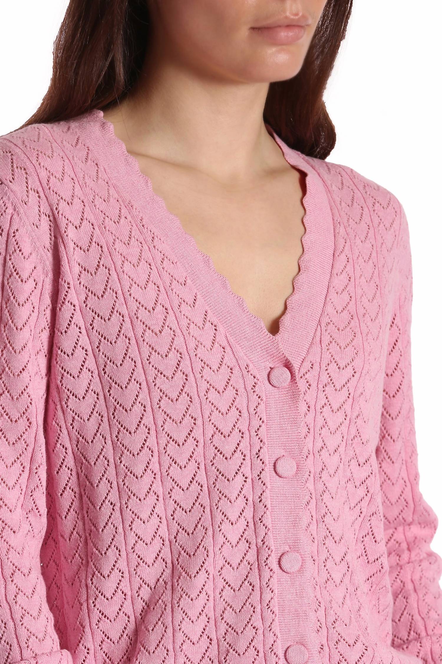 Minnie Rose - Heart Pointelle Scalloped Cardigan