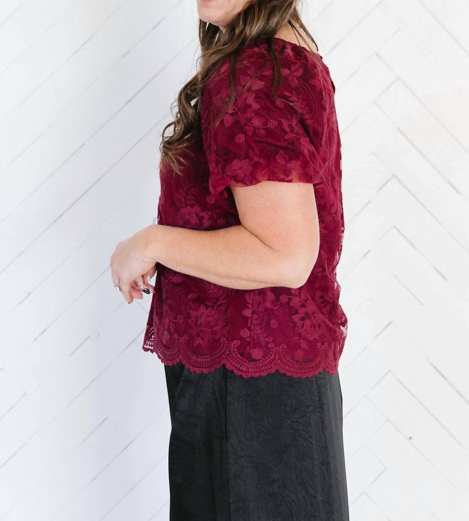 Polagram Belinda Lace Top in burgundy - women's blouse - view 5