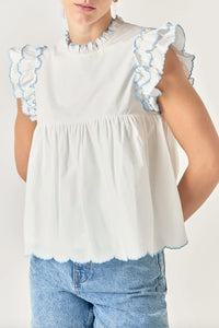 English Factory - Women's Taylor Embroidered Scalloped Top